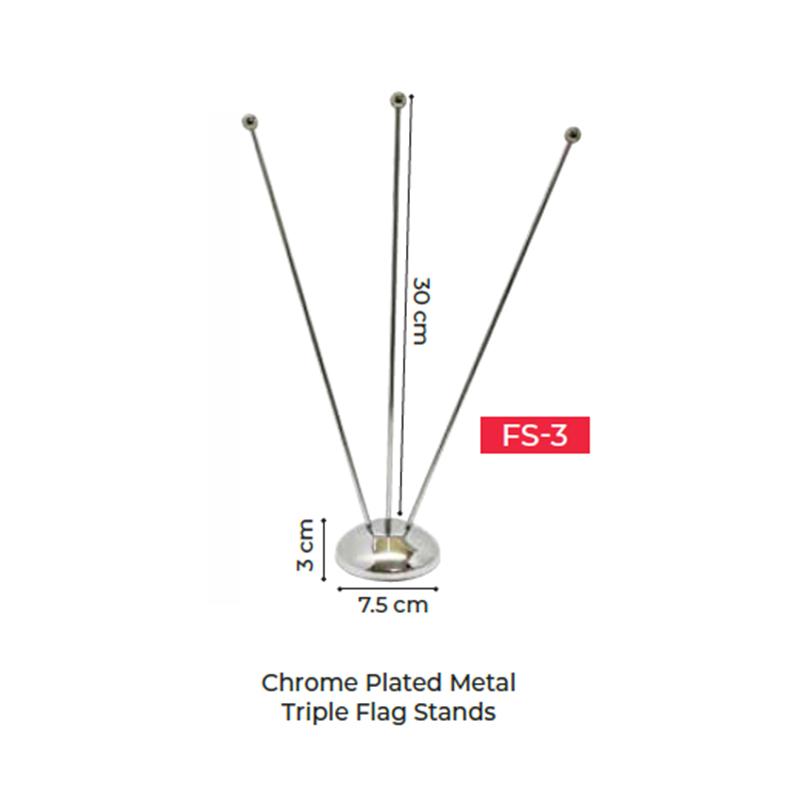 Chrome Plated Metal Triple Flag Stands